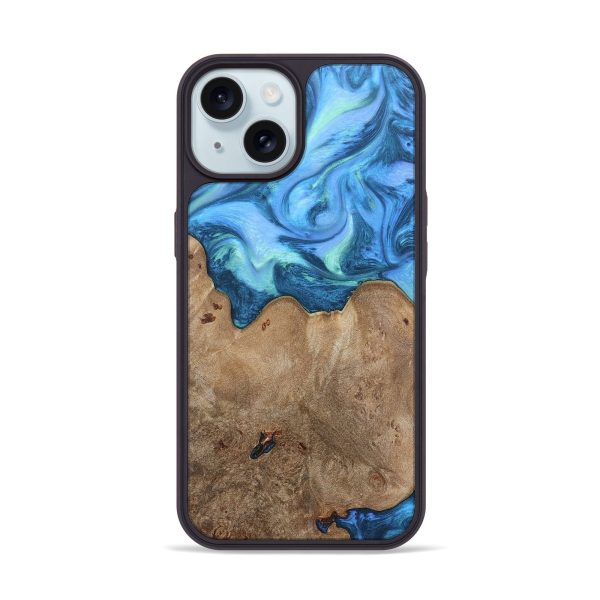 iPhone 15 Wood+Resin Phone Case - Ericka (Blue, 675888) Online now