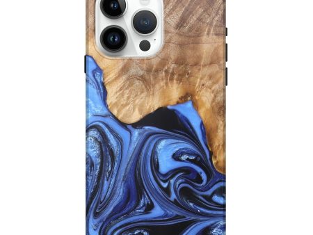 iPhone 15 Pro Max Wood+Resin Live Edge Phone Case - Angelina (Blue, 675603) Online now