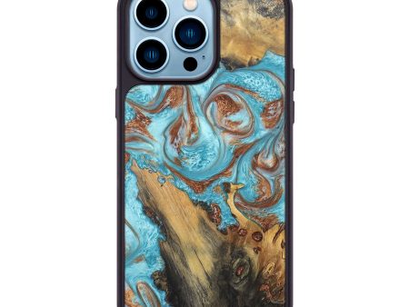 iPhone 14 Pro Max Wood+Resin Phone Case - Jay (Teal & Gold, 673398) Online Sale