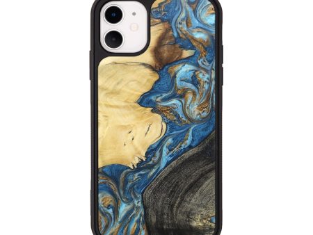 iPhone 11 Wood+Resin Phone Case - Gabriella (Teal & Gold, 675234) Cheap