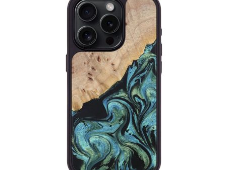 iPhone 15 Pro Wood+Resin Phone Case - Tiffany (Green, 672946) For Discount