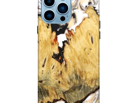 iPhone 14 Pro Max Wood+Resin Live Edge Phone Case - Amber (Black & White, 672746) For Sale