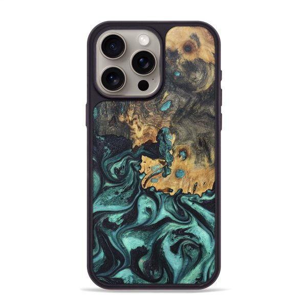 iPhone 15 Pro Max Wood+Resin Phone Case - Celia (Green, 672945) Supply