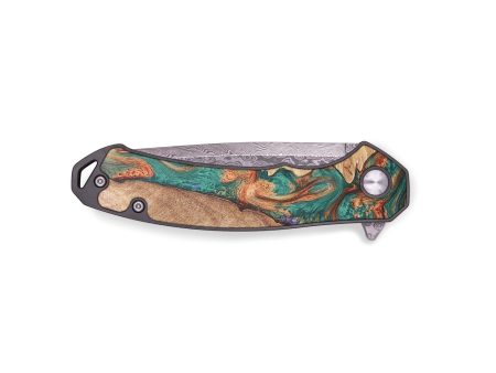 EDC Wood+Resin Pocket Knife - Perla (Teal & Gold, 672016) Hot on Sale