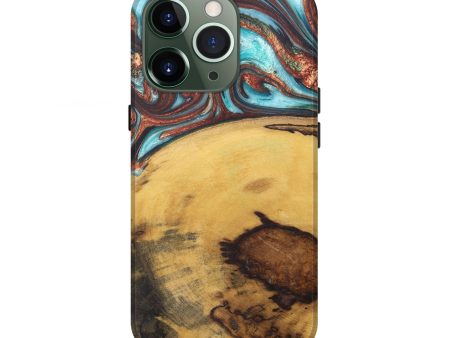 iPhone 13 Pro Wood+Resin Live Edge Phone Case - Lee (Teal & Gold, 675629) Sale